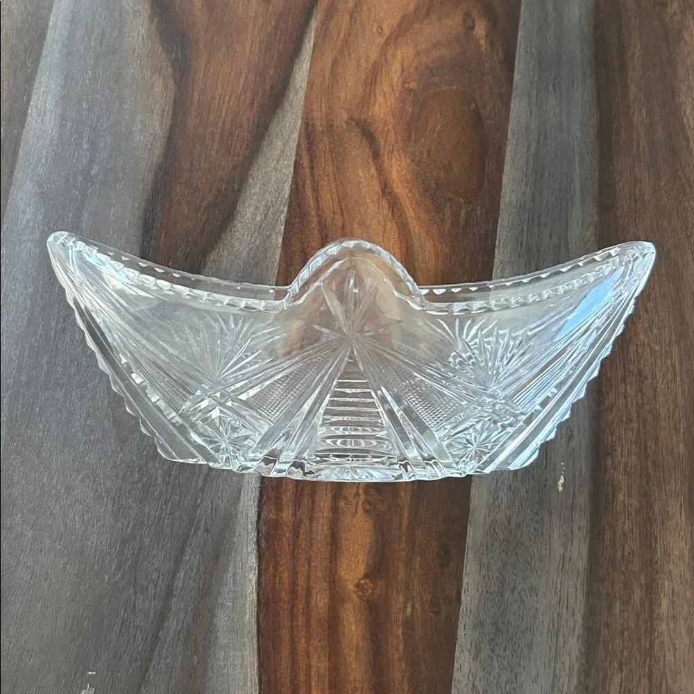 Vintage Boat-Shaped Cut Crystal Serving Bowl